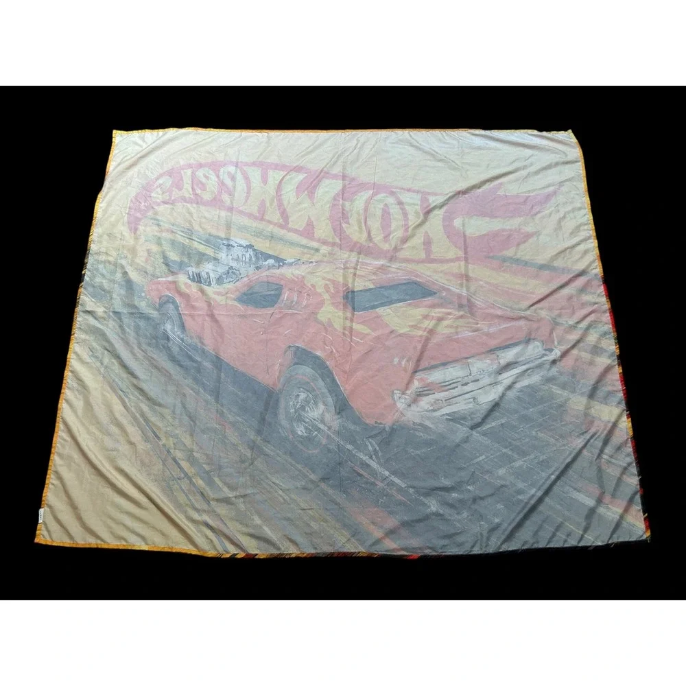 Hot Wheels Open Road Brands Wall Tapestry Red Muscle Car Flame Banner 60x50